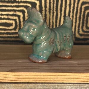 Ceramic Dog Figurine in Teal and Brown